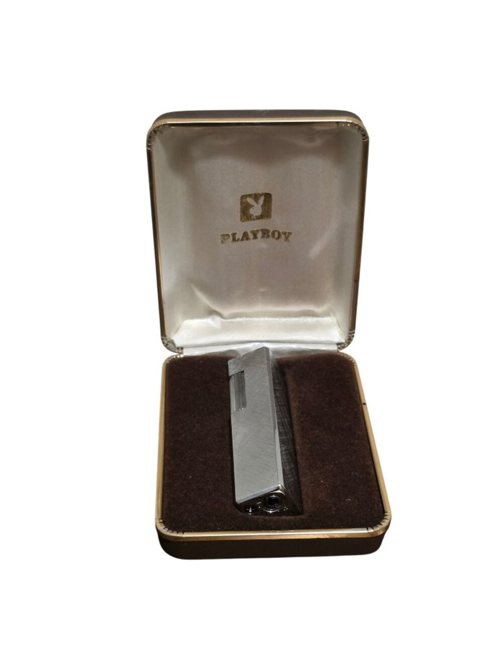 Playboy Rabbit Sliver-Tone Butane Pocket Lighter w Original Case Made in Japan
